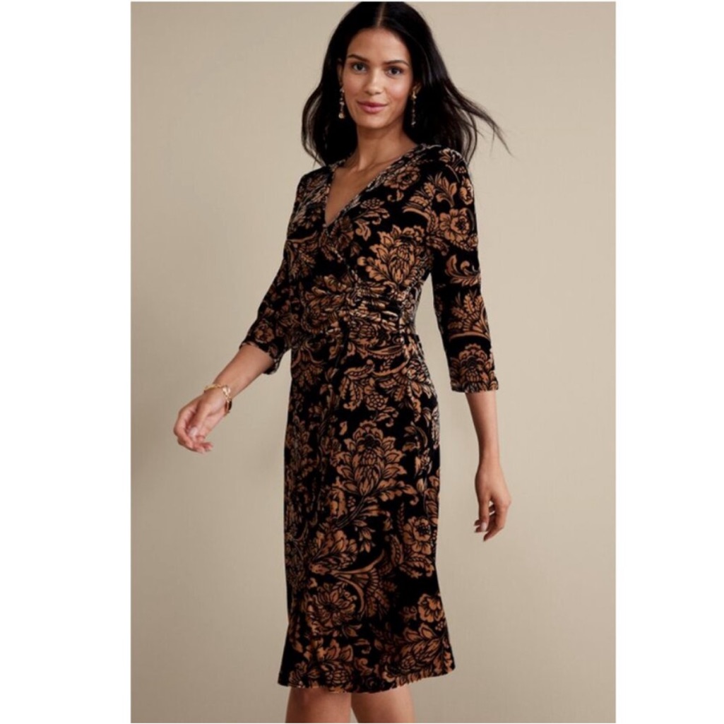 Nwt Soft Surroundings Velvet Hyannis Dress In Brown Neutral Floral Size Xl